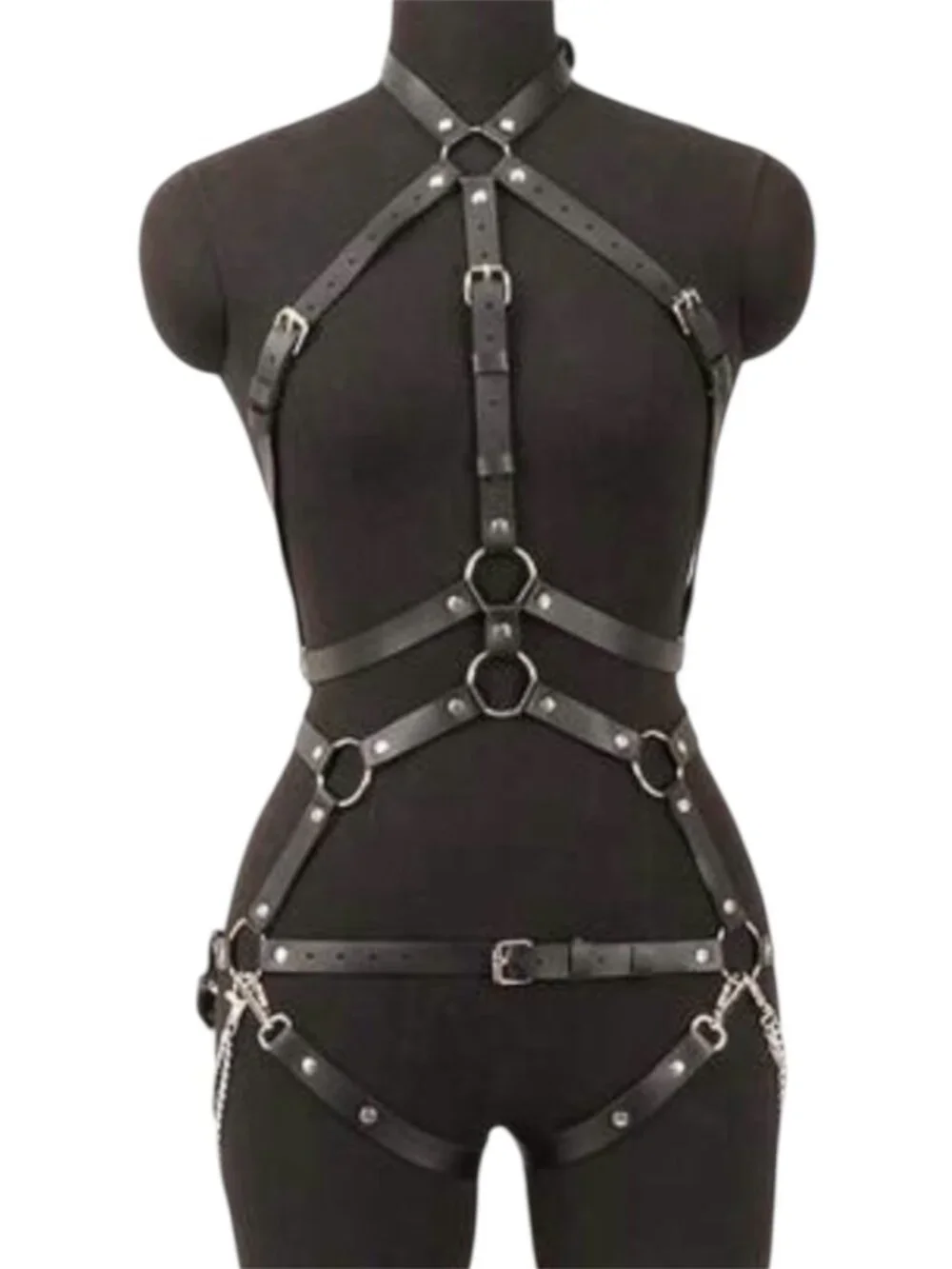 Women Adjustable Faux Leather Body Lingerie Set Harness
